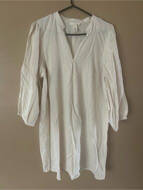 H&M Cream Cotton V-Neck Tunic with Gathered Sleeves